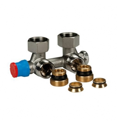 Giacomini R386T tweepijpsonderblok  haaks 1/2" of 3/4" x 3/4″ EC - 50mm - R386TX013