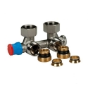Giacomini R386T tweepijpsonderblok  haaks 1/2" of 3/4" x 3/4″ EC - 50mm - R386TX013