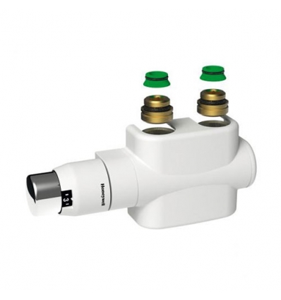 Henrad Recht onderblok (omkeerbaar links/rechts), design thermostatische kraan, 2x ¾”- ½” reductie,2x conische adapter T2121