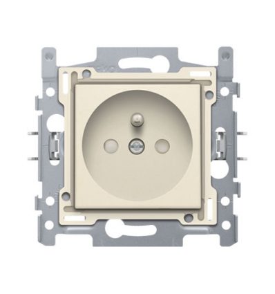 Niko stopcontact met penaarde en beschermingsafsluiters, inbouwdiepte 28,5 mm, sokkel met schroefklemmen en afwerkingsset cream