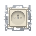 Niko stopcontact met penaarde en beschermingsafsluiters, inbouwdiepte 28,5 mm, sokkel met schroefklemmen en afwerkingsset cream