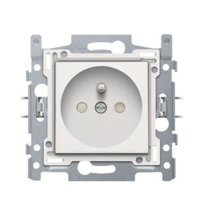 Niko stopcontact met penaarde en beschermingsafsluiters, inbouwdiepte 28,5 mm, sokkel met insteekklemmen en afwerkingsset wit