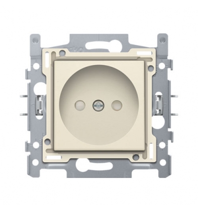 Niko Stopcontact zonder aarding met beschermingsafsluiters, inbouwdiepte 21 mm, sokkel met schroefklemmen en afwerkingsset cream