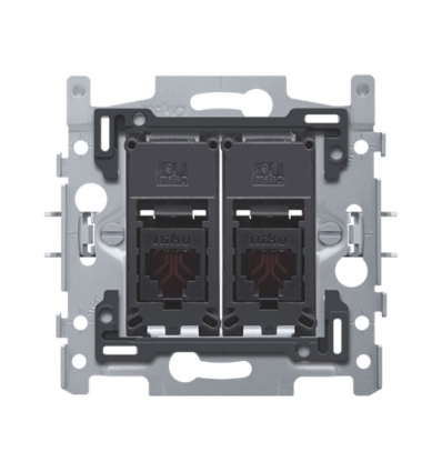 Niko 2 RJ11-aansluitingen UTP, vlakke uitvoering, incl. inbouwraam 60 mm met klauwbevestiging - 170-65114 