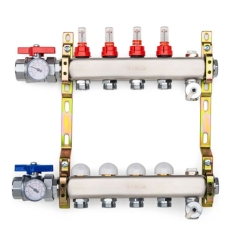 Vasco FH inox vloerverwarmingscollector 4/4" - 8 x EK 3/4" met ontluchting, regelkraan en topdebietmeter