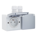 Niko Spuitwaterdicht dubbel horizontaal stopcontact met penaarde, beschermingsafsluiters en schroefklemmen, inclusief opbouwdoos