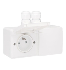 Niko Spuitwaterdicht dubbel horizontaal stopcontact met penaarde, beschermingsafsluiters en insteekklemmen, inclusief opbouwdoos