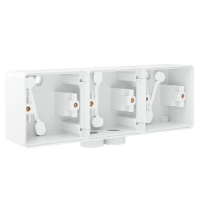 Niko Triple boîte en saillie horizontal étanche aux projections d'eau avec une entrée M20 double pour trois fonctions, white