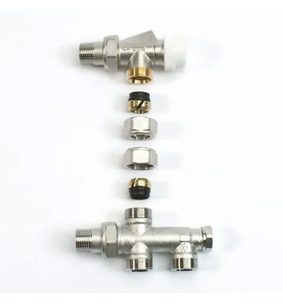 Begetube 2xØ1/2"+2xM24 driewegset met haaks omgekeerde bovenkraan, thermostatiseerbaar, voor vloeraansluiting, 50% - 110110052