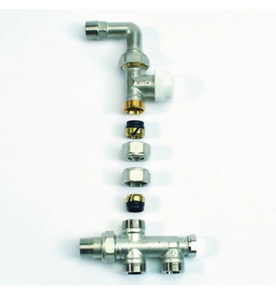 Begetube 2xØ1/2"+2xM24 driewegset met rechte bovenkraan + bocht, thermostatiseerbaar, voor vloeraansluiting, 50% - 110210052