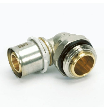 Begetube Ø4/4"M x 26/3 haaks model 90° met union koppeling - Alpex perskoppeling - 318014456