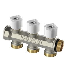 Begetube Ø3/4" + 4 x M24 warmgeperste messing collector 3/4", vernikkeld, met ingebouwde kranen wit - 225071004