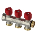 Begetube Ø3/4" + 2 x M24 warmgeperste messing collector 3/4", vernikkeld, met ingebouwde kranen rood - 225071102