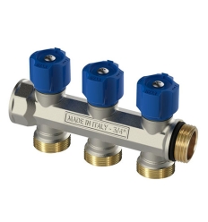 Begetube Ø3/4" + 2 x M24 warmgeperste messing collector 3/4", vernikkeld, met ingebouwde kranen blauw - 225071202