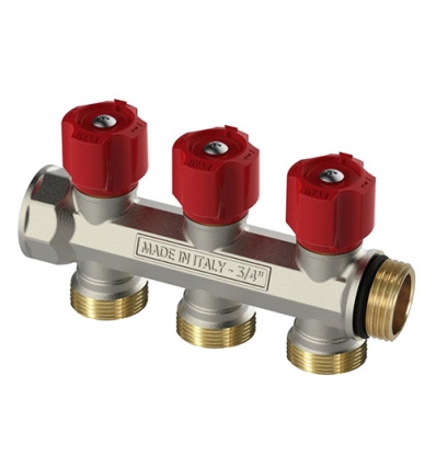 Begetube Ø4/4" + 3 x M24 collecteur matricés en 4/4", nicklé, avec vannes intégrées rouge - 225101103