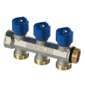 Begetube Ø4/4" + 3 x M24 warmgeperste messing collector 4/4", vernikkeld met ingebouwde kranen blauw - 225101203