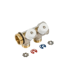 Begetube Ø3/4" + 2 x M24 warmgeperste messing collector, vernikkeld, met ingebouwde kranen 30° - 224071902