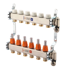 Begetube Ø1" - 7 x EK collecteur prémontés en acier inoxydable avec débitmètres, purgeurs d'air, robinets de vidange et étriers 