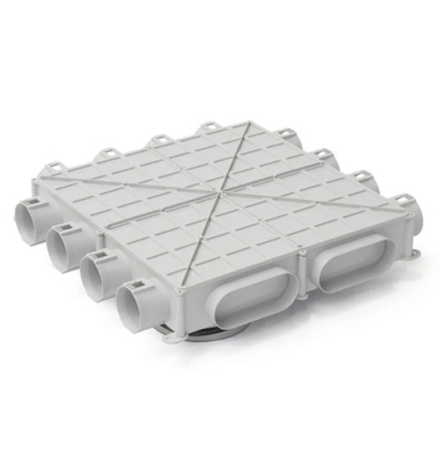 Begetube 12 x Ø 63 met aansluiting Ø 180 kunststof verdeelkast (plat dak) - 010002112