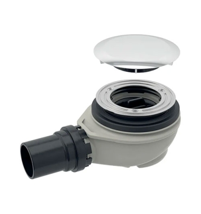 Geberit siphon de douche Ø90, avec cache pour ouverture d'évacuation chromé, garde d'eau 30 mm, sortie en PE - 150.583.21.1
