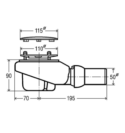 Viega Tempoplex Plus douchesifon 90 mm - Coiffe chromée, siphon amovible, tube d'écoulement horizontal - 578916