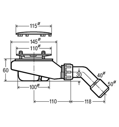 Viega Tempoplex douchesifon 90 mm - coiffe chromée, siphon amovible, coude d'écoulement 45° - 634100