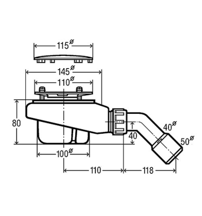 Viega Tempoplex siphon de douche 90 mm - coiffe chromée, siphon amovible, coude d'écoulement 45° - 575601