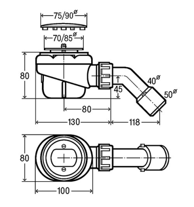 Viega Domoplex siphon de douche 52 mm - coiffe chromée, siphon amovible, coude d'écoulement 45° - 126582
