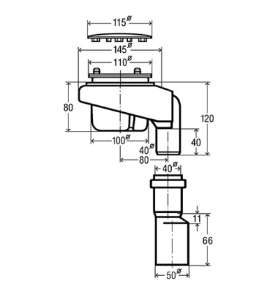 Viega Tempoplex siphon de douche Ø90 mm - Coiffe chromée, siphon amovible, tube d'écoulement vertical (non collable) - 576455