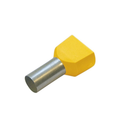 Embout twin 2 conducteurs jaune isolé PP 2 x 6mm² 14mm DIN +105°C - 100 pièces
