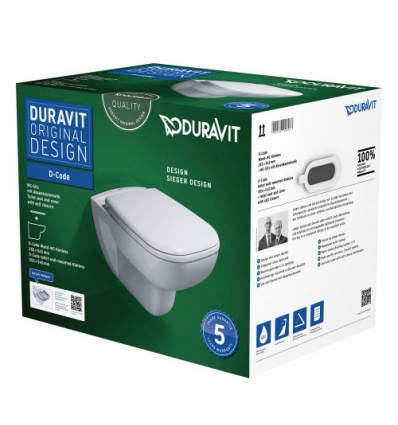 Duravit D-Code toilette suspendue PACK Rimless (toilette suspendue + siège avec softclose) sans rebord - blanc - B355xD545 mm