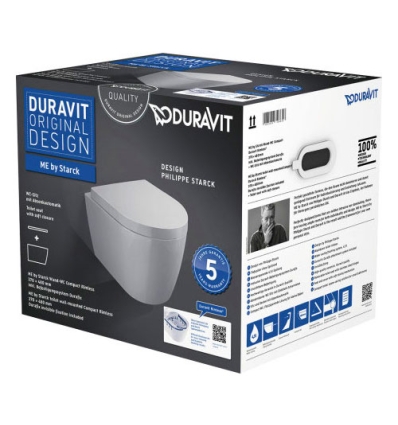 Duravit ME by Starck compact hangtoilet PACK Rimless (hangtoilet + zitting met softclose) zonder spoelrand - wit - B370xD480 mm