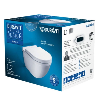Duravit Starck 3 toilette suspendue PACK m. spoelrand (toilette suspendue + siège avec softclose) - blanc - 42250900A1