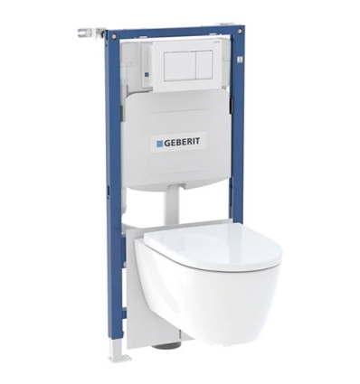 Geberit Systemfix pour cuvette de WC suspendue avec réservoir de chasse à encastrer Sigma, plaque de déclenchement Sigma30 et WC