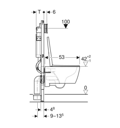 Geberit Systemfix set element voor hang-wc, 112 cm, met Sigma inbouwreservoir, Sigma30 bedieningsplaat en iCon hang-wc Rimfree