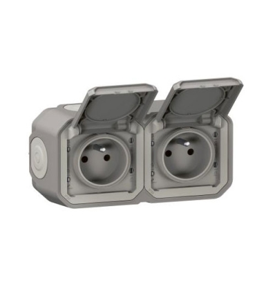 Legrand Plexo Prise 2x2P+T horizontal complet IP55 IK08 gris - 069768L