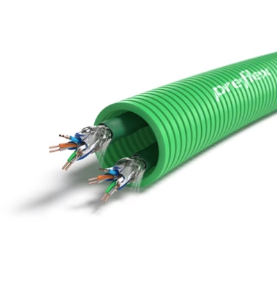 Preflex safe tube précâblé 25mm LS0H vert + data 2 X S/FTP CAT7E - 100 mètres