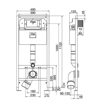 Viega Élément WC Prevista Dry 3-6 l - 1120 x 4900 mm - sans set de fixation - PP coude - 771973