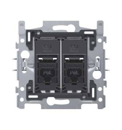 Niko 2 RJ45-aansluitingen UTP Cat. 6, klaar voor PoE++, vlakke uitvoering, incl sokkel 60 x 71 mm met klauwbevestiging 170-66162