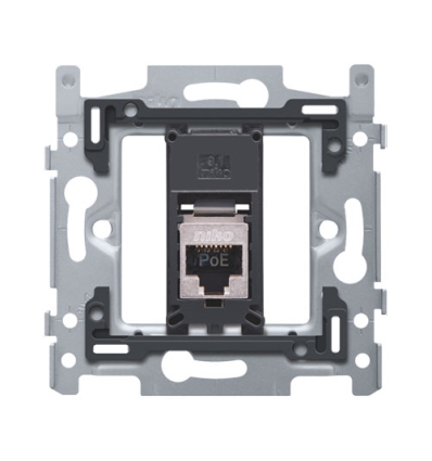 Niko 1 RJ45-aansluiting STP Cat. 6, klaar voor PoE++, vlakke uitvoering, incl. sokkel 60 x 71 mm met schroefbevestiging