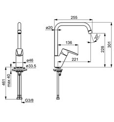 Hansa Hansapolo eengreepskeukenmengkraan - chroom - draaibare uitloop - met temperatuurbegrenzing - 52702293 2