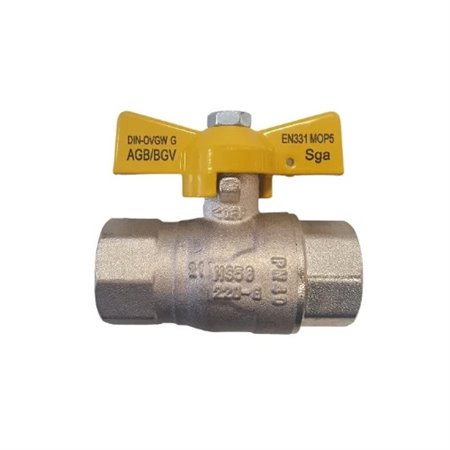SGA robinet gaz à bille avec levier papillon (jaune) FF 1/2 x 1/2 - ARGB agrée EN331 MOP5