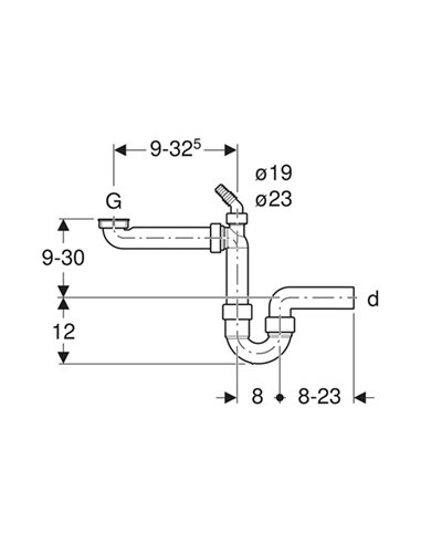 Geberit PP enkele buissifon plaatsbesparend 6/4 x 40 mm - wit - met wasmachineaansluiting - 152.885.11.1