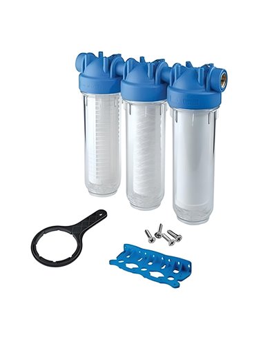 Durlem Triplex Pro kit trio waterfilter 3/4" x 3/4" FF - 50 & 25 micron + actieve kool - 73042