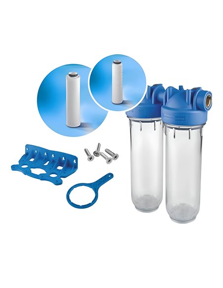 Durlem Duplex kit dubbele waterfilter 3/4" x 3/4" FF - 25 micron + actieve kool - 7300KITD