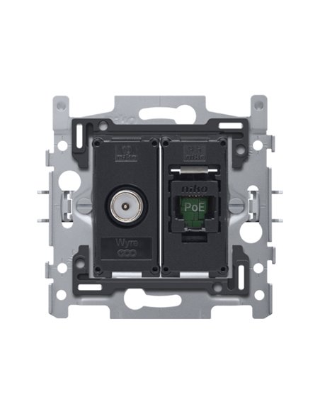 Niko Combinatie coax met RJ45-aansluiting UTP Cat.5E, klaar voor PoE++, incl. sokkel 60 x 71 mm met klauwbevestiging - 170-66158