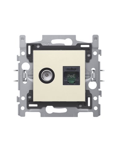 Niko Combinaison coax avec connexion RJ45 UTP Cat. 5E, prêt pour l'alimentation PoE++, avec fixation par griffes - 100-66158