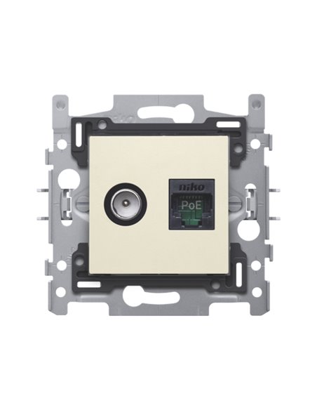 Niko Combinaison coax avec connexion RJ45 UTP Cat. 5E, prêt pour l'alimentation PoE++, avec fixation par griffes - 100-66158