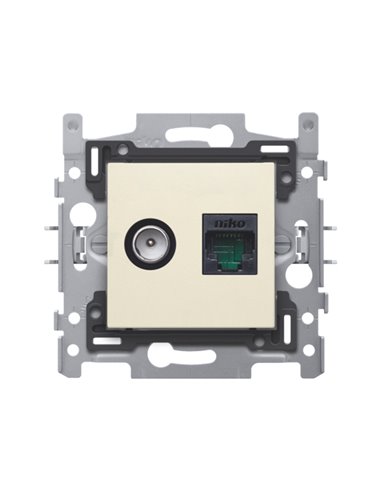 Niko Combinatie coax met RJ45-aansluiting UTP Cat. 6, klaar voor PoE++, met klauwbevestiging en afwerkingsset cream - 100-66258 