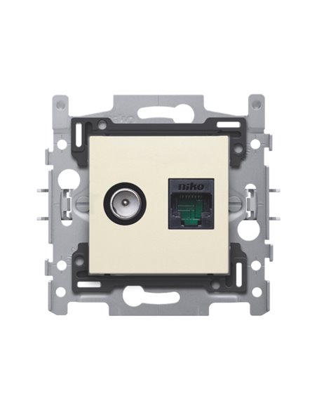 Niko Combinaison coax avec connexion RJ45 UTP Cat.6, prêt pour l'alimentation PoE++, avec fixation par griffes cream - 100-66258